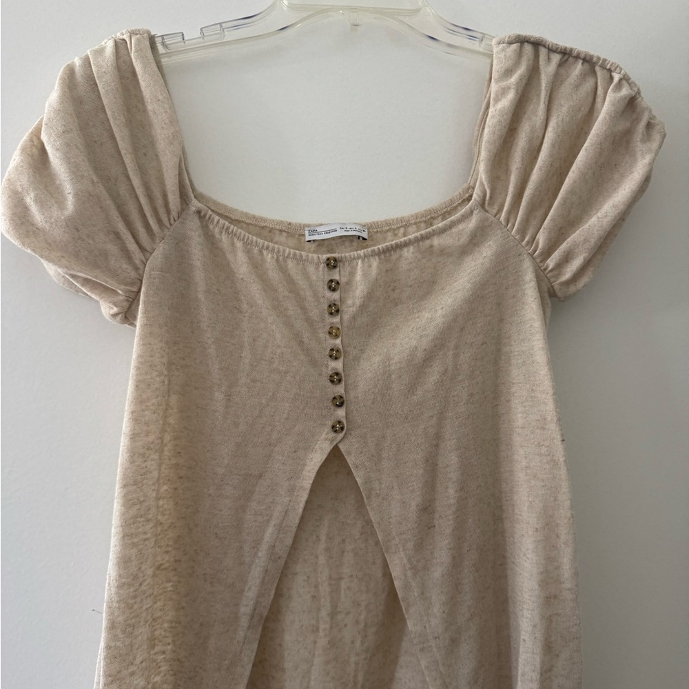 Zara Cream Puff Sleeve Button Front Duster